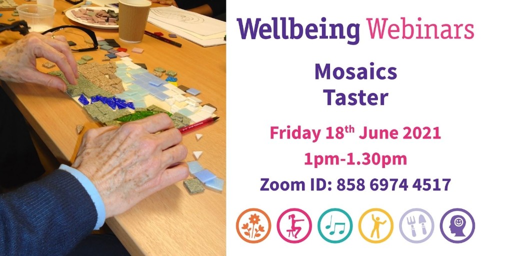 Hospicstfrancis's tweet image. 💜 Wellbeing Webinar Reminder - Today at 1pm! 💜
Join the Mosaics Taster Wellbeing workshop via Zoom. Working alongside @peacehospice these sessions are free and open to everyone. 😃 This is one of the last in the series, so don't miss out!

#WellbeingWebinar #JoinUs