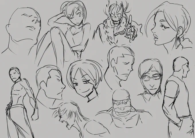 作打ちまで落書き中('ω`)ノープランで描いてると目つき悪い男ばっかになる… 