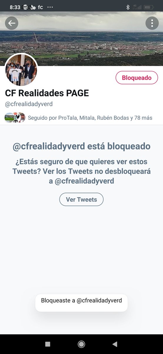 chiringuitoTala's tweet photo. Desde aquí propongo un nuevo reto para TwitterTala, he decidido llamarlo #BlockChallenge. Trata de bloquear a @cfrealidadyverd y mandar tu captura de pantalla con la cuenta bloqueada. ¿Aceptais? https://t.co/VJvWrPjZwf