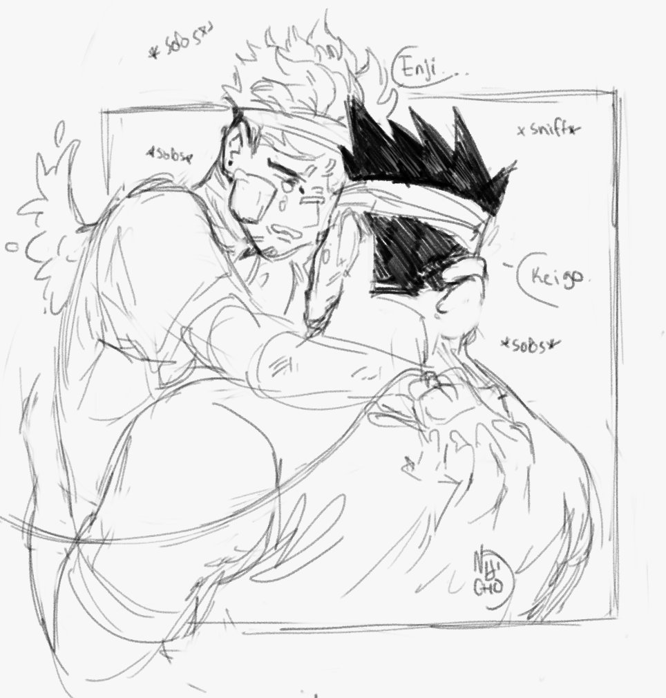 NuggyCho's tweet photo. I am really into them 😭💕 they sobbing and crying while sharing their feelings in soft whispers and tight hugs 🥺
.
.
.
#endhawks #hawks #endeavor #BNHAfanart #bnharedraw #BNHA #enjitodoroki #keigotakami #sketch https://t.co/QQsQUyDlaN