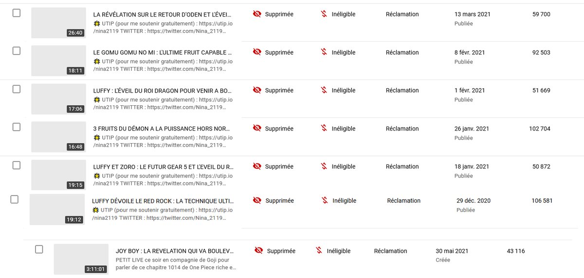 Nina_2119's tweet photo. Dans la nuit ma chaine a pris 3 strikes et 13 vidéos ont été supprimées.
Il s'agirait de la fausse Toei puisque l'adresse ayant envoyé la réclamation n'est pas officielle (copyright_notice2@toei-anim.co.jp)

Il faut vite agir car dans 7 jours ma chaine sera supprimée @TeamYouTube https://t.co/Ny7grl4xvL