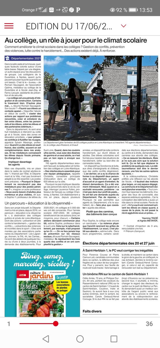 optima_rennes's tweet photo. Au collège de la #Durantière comme ailleurs à @nantesfr , on se pose des questions sur les #conflits, les #violences, la lutte contre le #harcèlement.@optima_rennes est très fière de contribuer au #mieuxvivreensemble ! Merci @OuestFrance pour cet article qui présente nos missions https://t.co/wnMd2bROtS