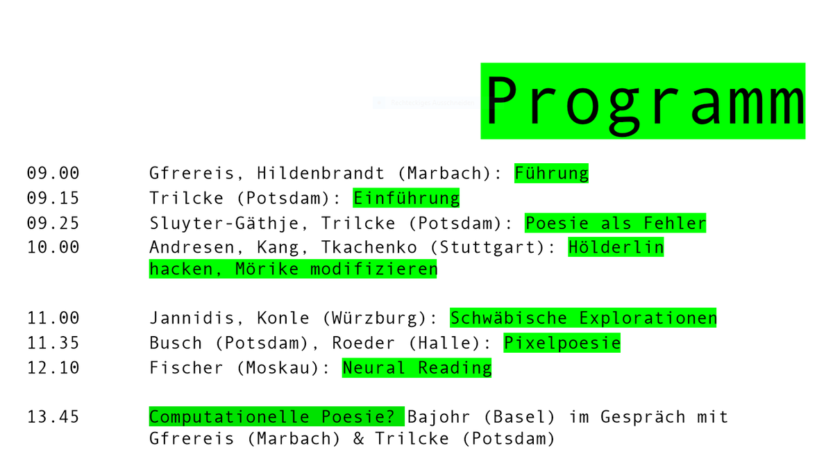 peertrilcke's tweet photo. Los geht's! #poesiehackathon von @DLAMarbach und @DH_Potsdam - ich freue mich auf die Präsentationen. Mit @gfrereis @AnnaArchiv @umblaetterer @_melandresen @leokonle @fotisja @hannesbajohr @torstenroeder https://t.co/4rBgFZK0m1