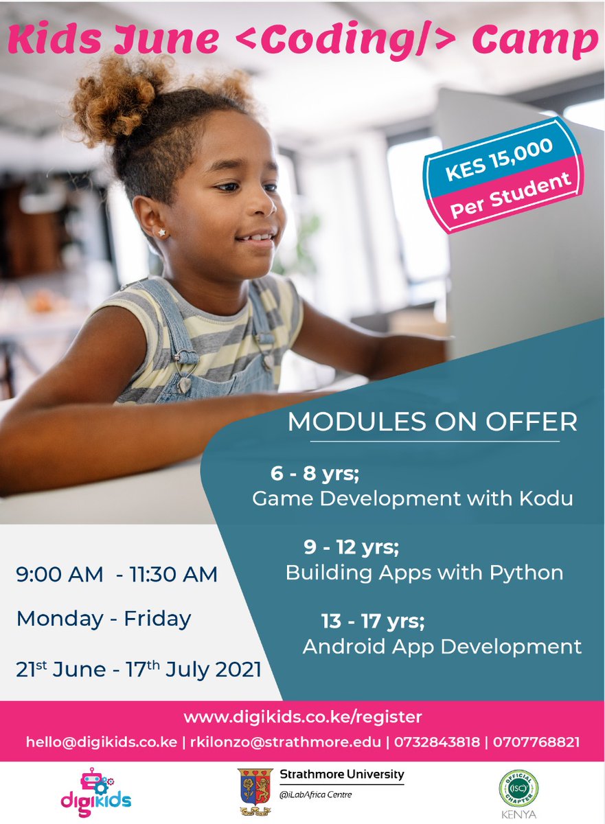 iLabAfrica on X: Enrol your children in our Digikids Coding Bootcamp from  21st June - 17th July 2021 More Information:  # programming #coding #Python  / X