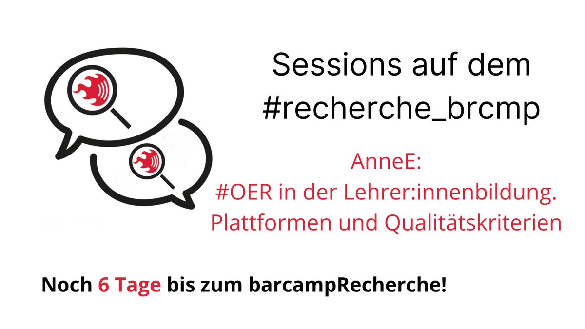 Wir sind #OER -Fans! Toll, dass AnneE auf dem #recherche_brcmp mit uns über Qualitätskriterien für Open Educational Ressources diskutieren will und uns Plattformen wie #WirlernenOnline vorstellt!
#Recherchepraxis #twittercampus #twlz #zeitgemäßeBildung