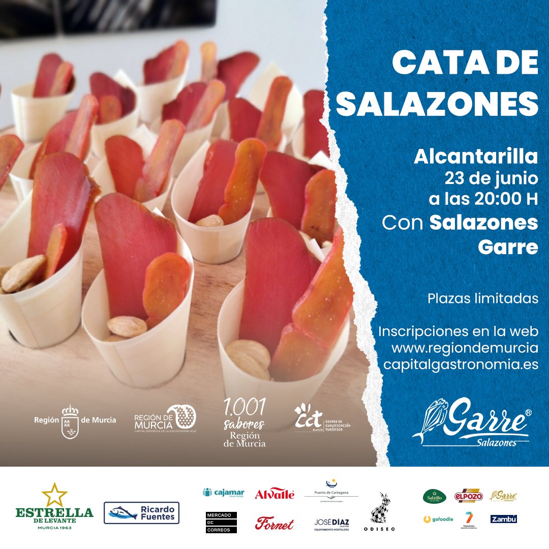 ¡Seguimos con las catas de salazones #1001SaboresRM! 😎

El próximo miércoles vente preparado para disfrutar del sabor del mar con nuestro patrocinador @garreventas 🐟¡Te va encantar! 💙

¡Inscripciones limitadas! 👉bit.ly/35B3dya

#RegióndeMurciaCapitalGastronomía2021