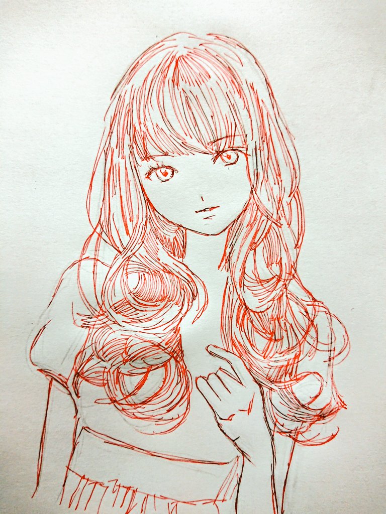 あぎどーふ たまたま手に取ったのがインク出の悪い赤ボールペンだったのよね 仕方ない 拾い画イラスト化 ペン画 落書き 絵柄が好みって人にフォローされたい 絵描きさんと繋がりたい 女の子イラスト イラスト好きな人と繋がりたい 芸術の輪