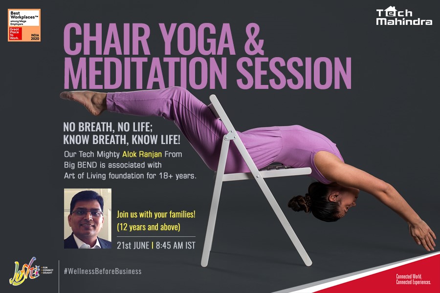 This #InternationalDayOfYoga let's Bend it like TechM!
Join us for a virtual Chair Yoga & Meditation Session by our very own TechMighty Alok Ranjan.

#LoveToBeTechM
#IYD2021