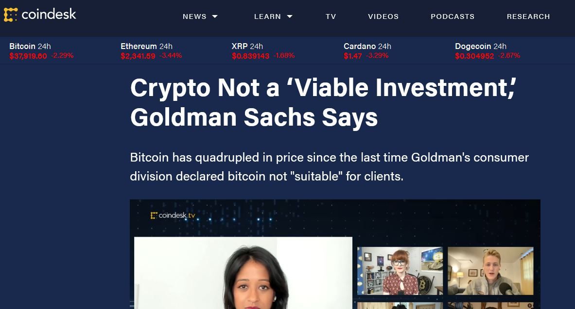 coinbureau's tweet photo. Goldman: Cryptocurrencies are not a "Viable investment"
Also Goldman: We are offering $ETH futures and options https://t.co/83gmLtdIg4