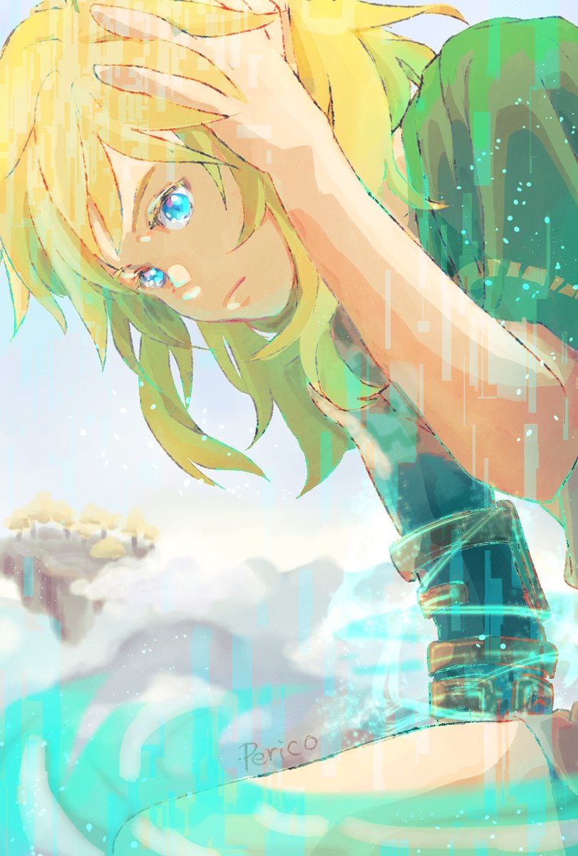 link 1boy blonde hair solo male focus blue eyes pointy ears shirt  illustration images