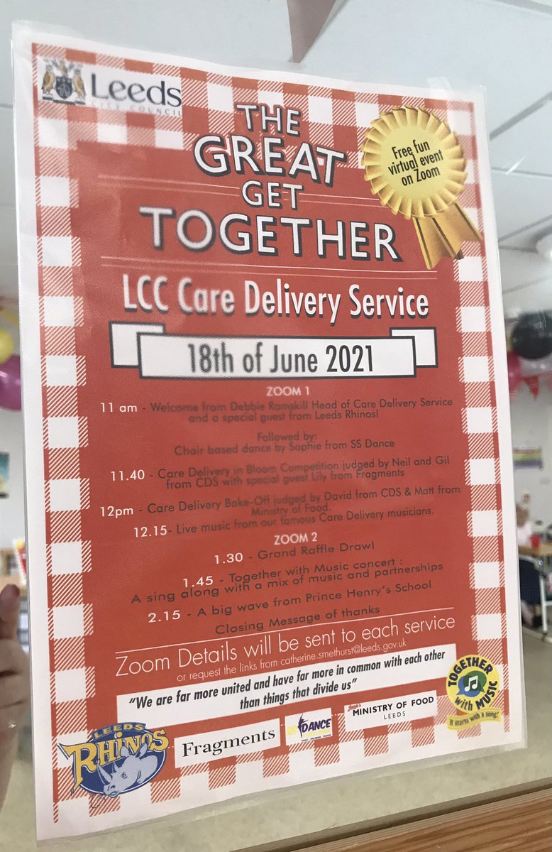 Lots going on today with @great_together event partners @leedsrhinos @SS_Wellbeing @fragmentsleeds @MOFLeeds @IntergenTwM @PrinceHenrysGS for #leeds care delivery virtual event @LCCRecoveryHubs @care_lcc @LCCDayOps @LCCDayOps_MH_ @LCCDayOps_PI_OP @LCCDayOps_BAME_ @LCC_ExtraCare