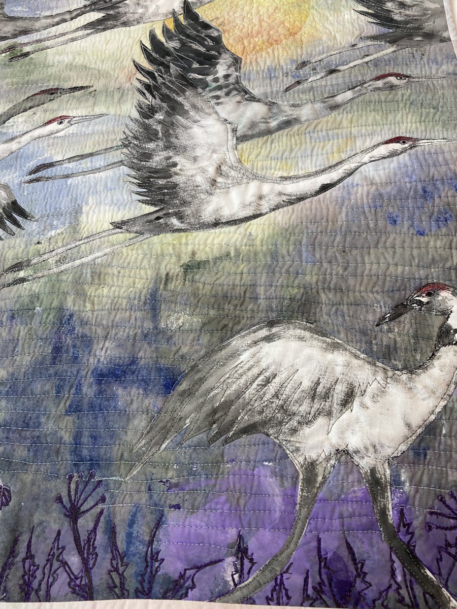 farfieldmill's tweet image. Bird Migration by Christine Kurh from Germany is one of many beautiful quits on display in Crossing Oceans Textile Artists exhibition currently on display in Dover Gallery #visitsedbergh #exhibition #cumbria #craft #art #quilt #YorkshireDalesNationalPark #journeys #textiles