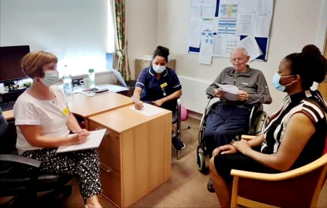 Care home resident Bertie interviewing candidates for the care team, alongside the manager. Start as you mean to go on #personcentred