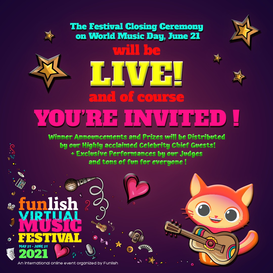Since we will be on Google Meet, seats are limited and we can only accommodate you on a first come first serve basis. Link will be shared here on Monday morning. Grab your seat fast. 

#funlish #funwithenglish #funlishvirtualmusicfestival #fvmf