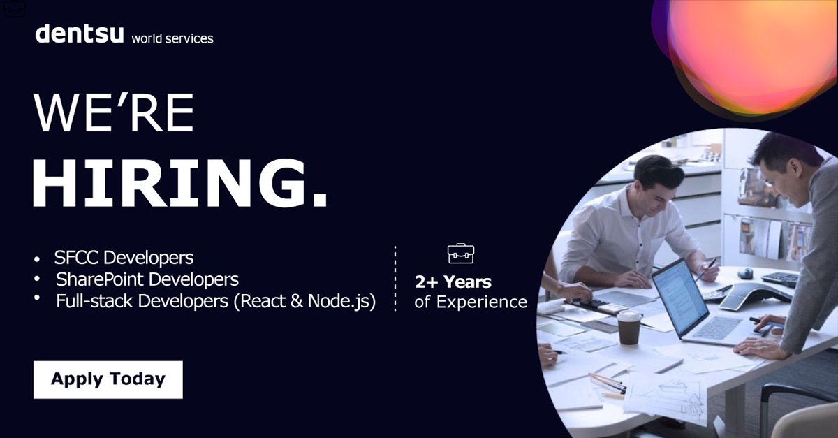 If you have the passion, we have the right opportunities for you. Come, innovate &amp; grow with us at #dentsu. Looking for ace #SFCC developers, #SharePoint experts and game-changing #FullStack developers. 
Send your #cv at Sreenath.Sreekumar@dentsu.com. 
#hriring #careers #techjobs