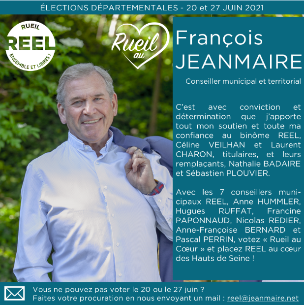 Reel_Rueil's tweet photo. @FrJeanmaire notre candidat aux dernières élections municipales, et chef de file de nos élus REEL au conseil municipal, nous apporte tout son soutien. https://t.co/HTYQgpCzwW pour découvrir notre projet #Rueil au ❤  #rueilmalmaison #HautsdeSeine #ReelRueil #départementales2021 https://t.co/qIRKUASsp8