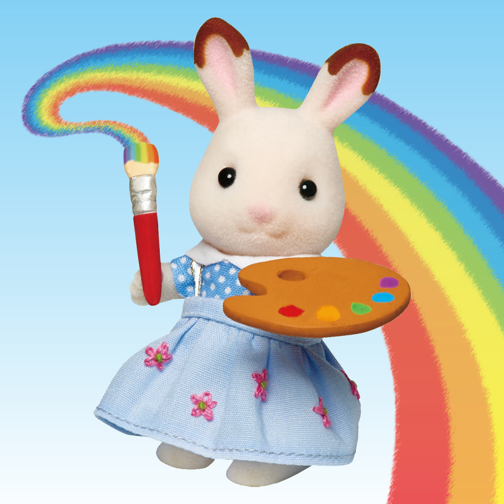 シルバニアファミリー 公式 絵を描くことが大好きな ショコラウサギの女の子フレア とっても大きな虹を描きました こんなに大きな虹を見たら みんなが笑顔になりそうですね シルバニアファミリー Pridemonth Pridemonth21 T Co