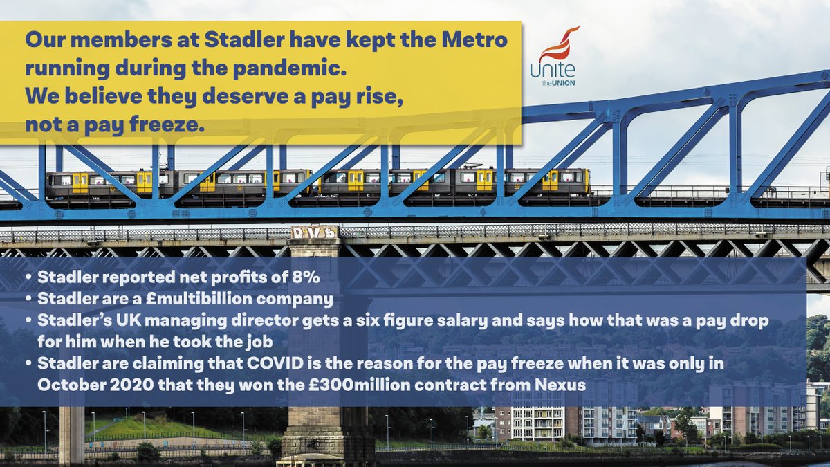 UniteNEYH's tweet photo. Our members at Stadler who maintain @My_Metro don't want to strike, but they've got no other options left.
They deserve a fair pay rise, not a pay freeze.
Strike dates - 28th, 29th, 30th June, 1st, 2nd, 3rd, 4th July. https://t.co/RnymETK3rS