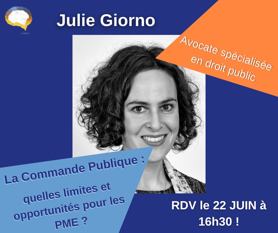 Le mardi 22 juin à 16h30, retrouvez Julie Giorno, avocate spécialisée en droit public à notre prochain Dialogue Digital :
La #CommandePublique, quelles limites et opportunités pour les #PME ?

Inscrivez-vous gratuitement à l'#événement ! 👉 ow.ly/fGsT50F5DZX