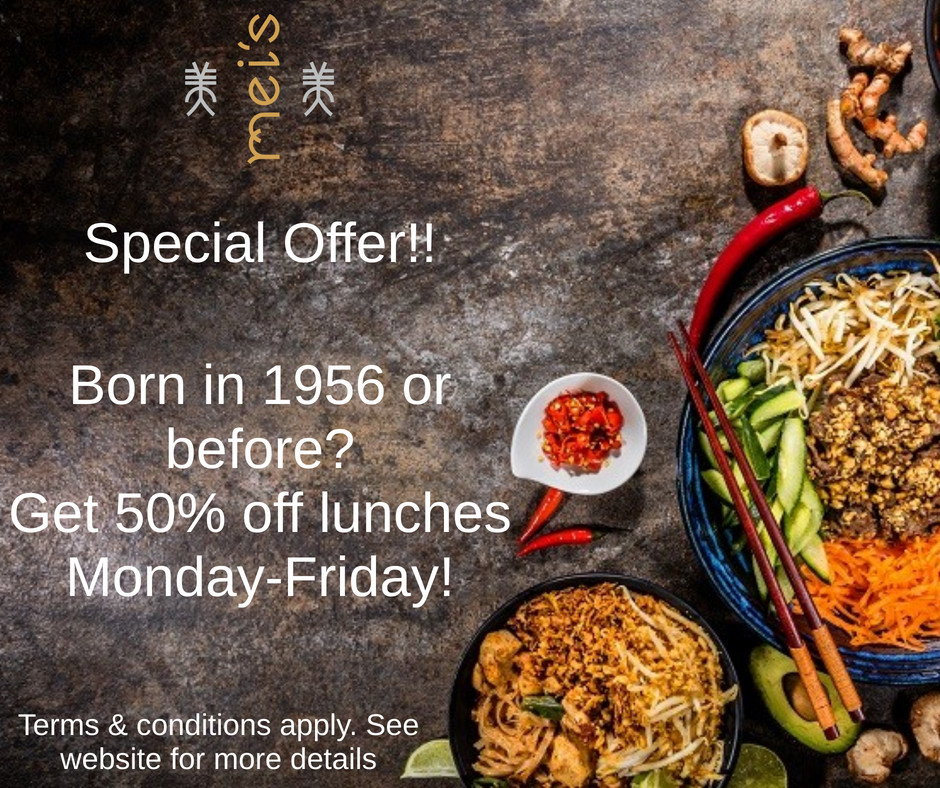 MeisBuffet's tweet image. Born in 1956 or before? If so you can have one of our buffet lunches with 50% off, Monday-Friday! 😁

*Excludes drinks, T&amp;amp;C's apply. 

To print your coupon ➡️ bit.ly/meisoffers
