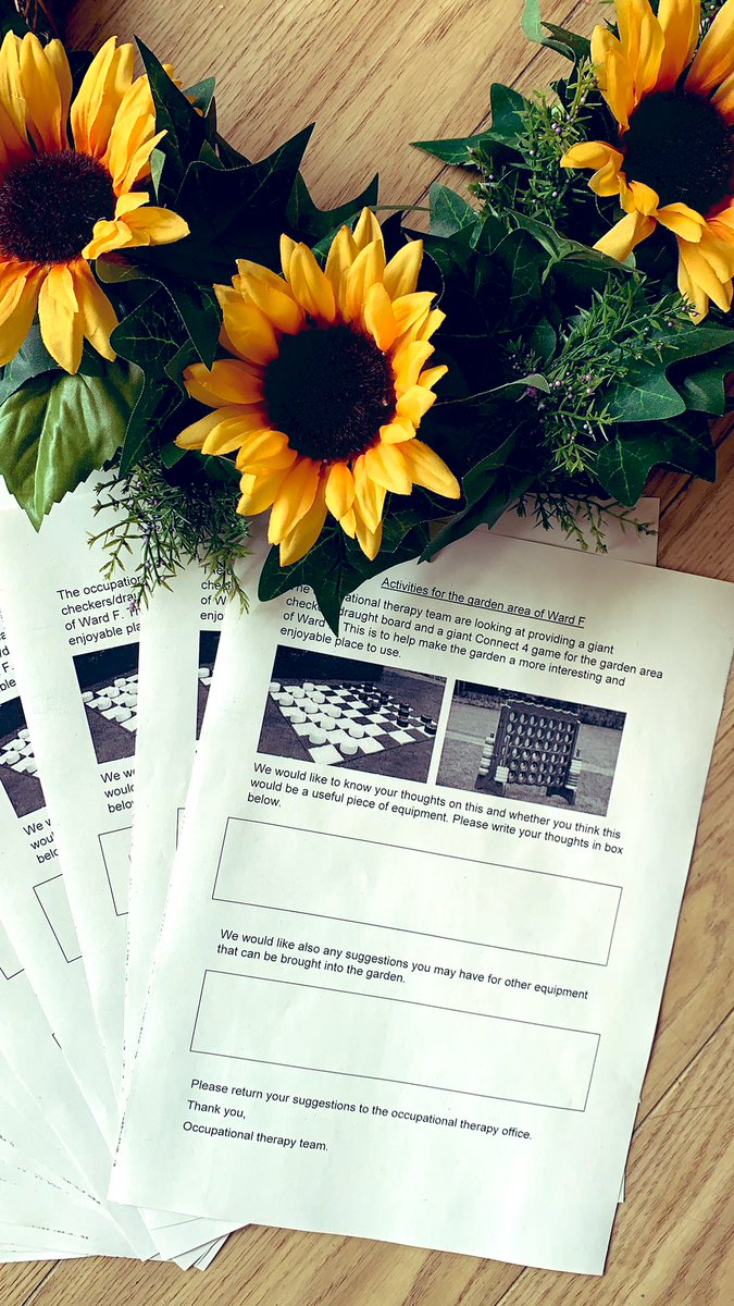 Ward activities is EVERYONE’S business 🙋🏼‍♀️🙋🏽‍♂️our OT student has been busy co-producing with patients RE outdoor ward activities. Of course these aren’t just “things to do”. Assessing social skills, motivation etc. and the countless benefits of time spent outdoors come to mind♟🎲🌻