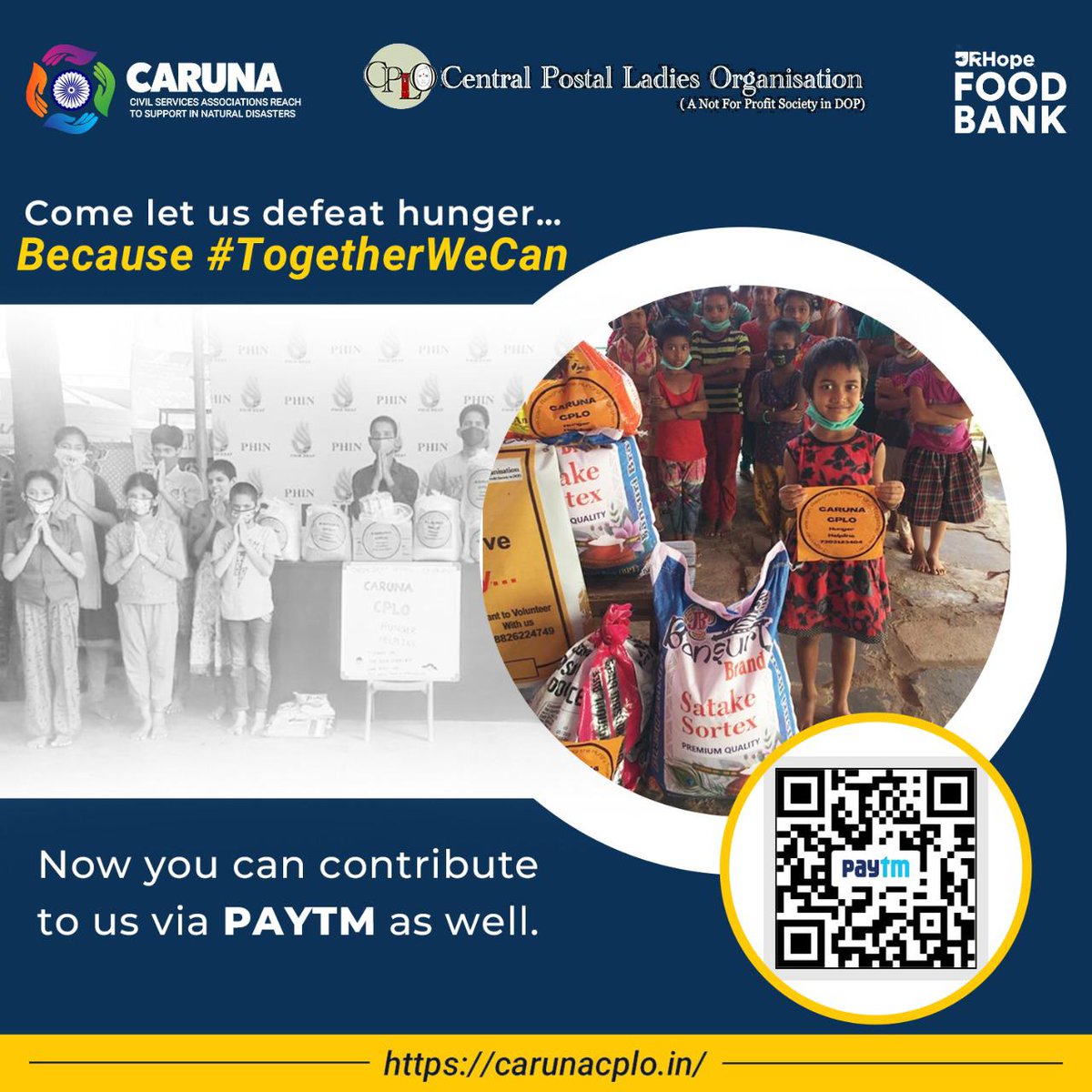 Come let us defeat Hunger
Because #togetherwecan

It's easy to support us, you can now donate via PAYTM
Click &amp; Donate👇
m.paytm.me/CPLO  
Or
Scan the QR code &amp; Donate 

#Covidhelp 
#Donate4CCHH