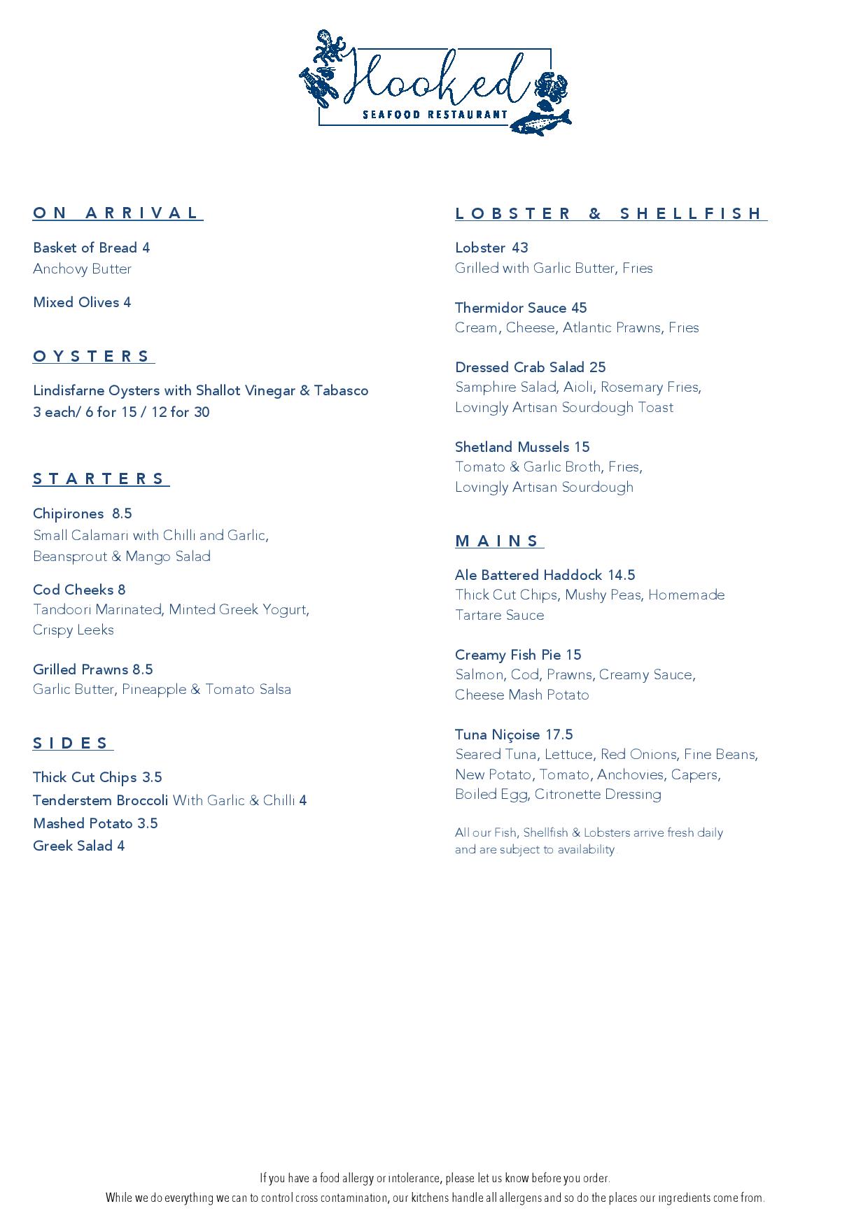 Hooked menu on sale