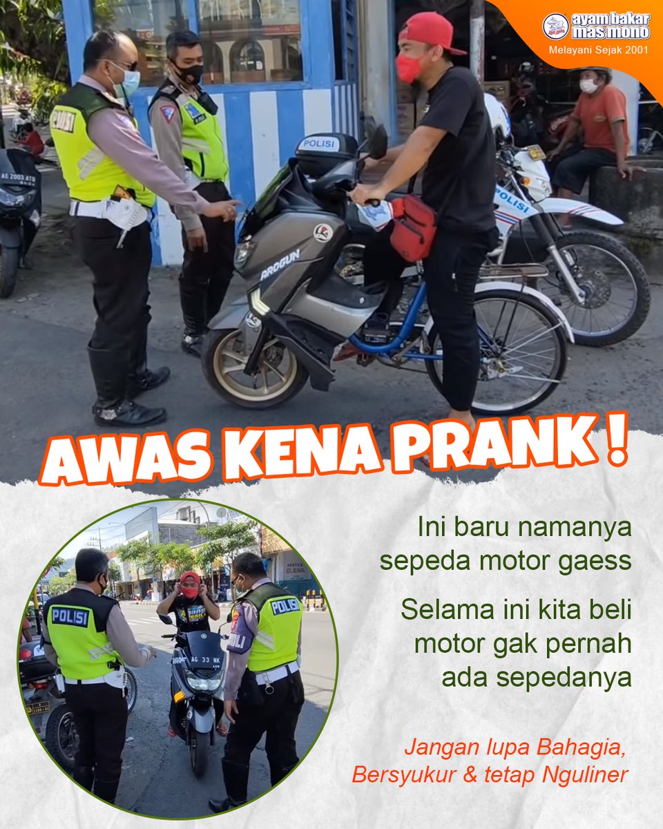 Bahan bakar motornya apa mas? Nasi pake Ayam Bakar Mas Mono 😁😁

Biar senyumnya lebar &amp; makin bahagia jangan lupa mampir ke <a href="/outletmasmono/">IG - outletMASMONO</a> yah