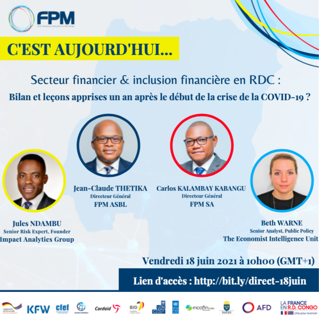 FPM_Rdc's tweet photo. Ça se passe AUJOURD'HUI à 10 heures (GMT+1) : On discutera en profondeur @JeanThetika et @KabanguCarlos sur le "bilan et leçons apprises 1 an après le début de la #crisesanitaireCovid19" #FPM #inclusionfinancière #MPME #FinancialCrisis 
Connectez-vous : https://t.co/AB04UBWWwg https://t.co/2OXIsk5a2J