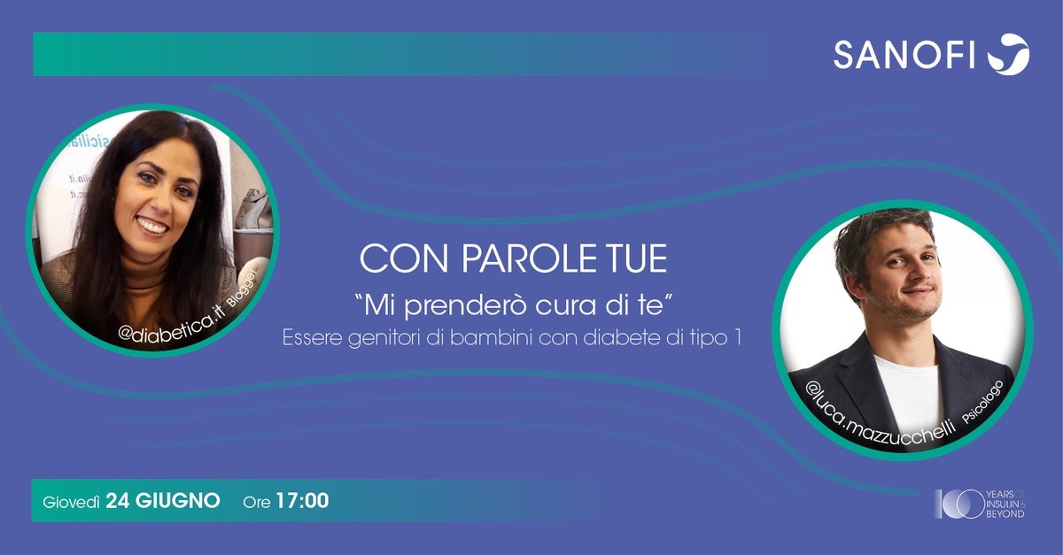 5azioni's tweet photo. “Con parole tue” è una serie di incontri per conoscere e comprendere tutto ciò che ruota intorno al #diabete. Non perdere il primo appuntamento giovedì 24 giugno ore 17:00 con Luca Mazzucchelli, psicologo e divulgatore, e Ilenia Pignatone, mamma e caregiver di Matilde. #5Azioni https://t.co/JOCVC8HYEJ