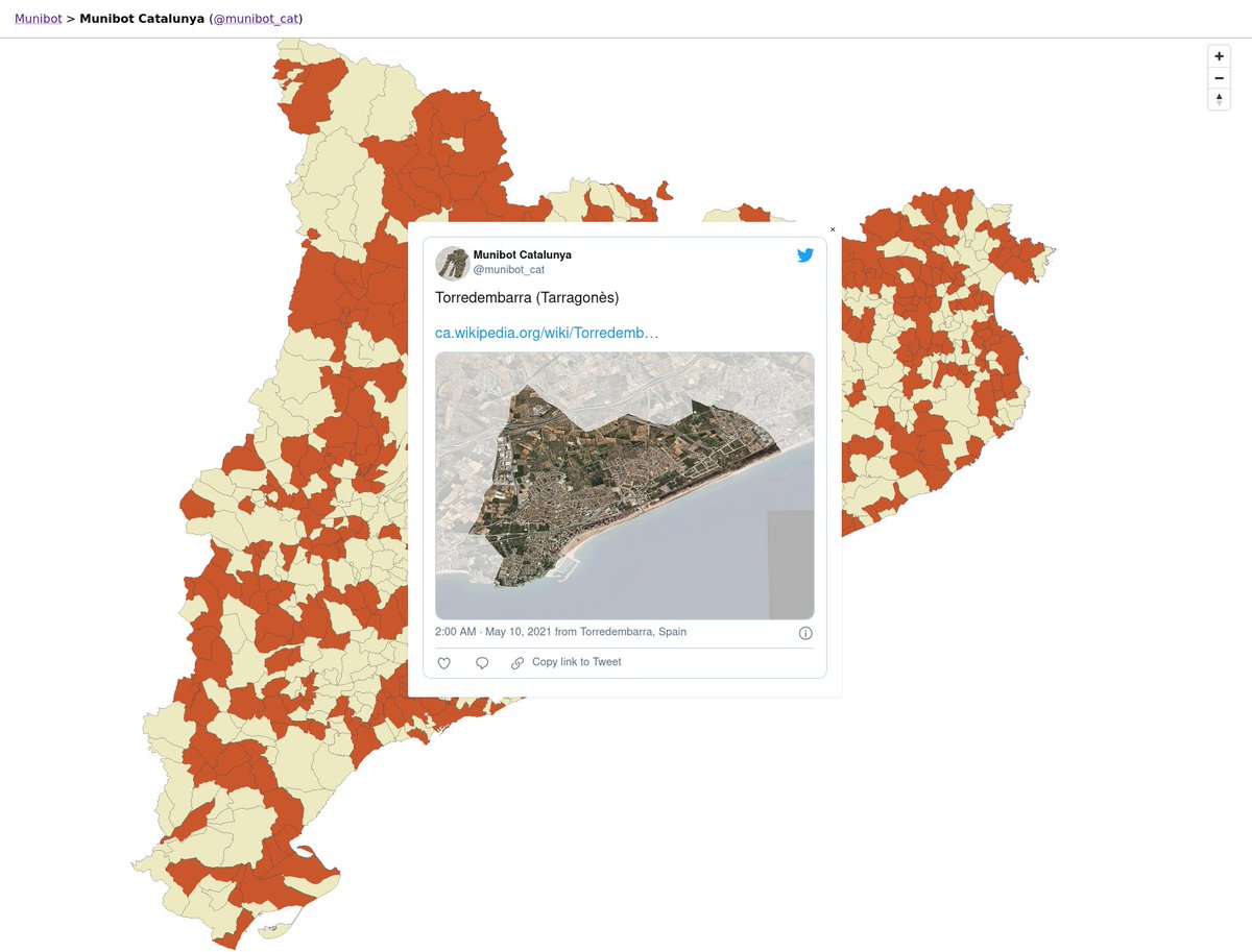 Captura de pantalla del mapa històric de tweets del Munibot Cat