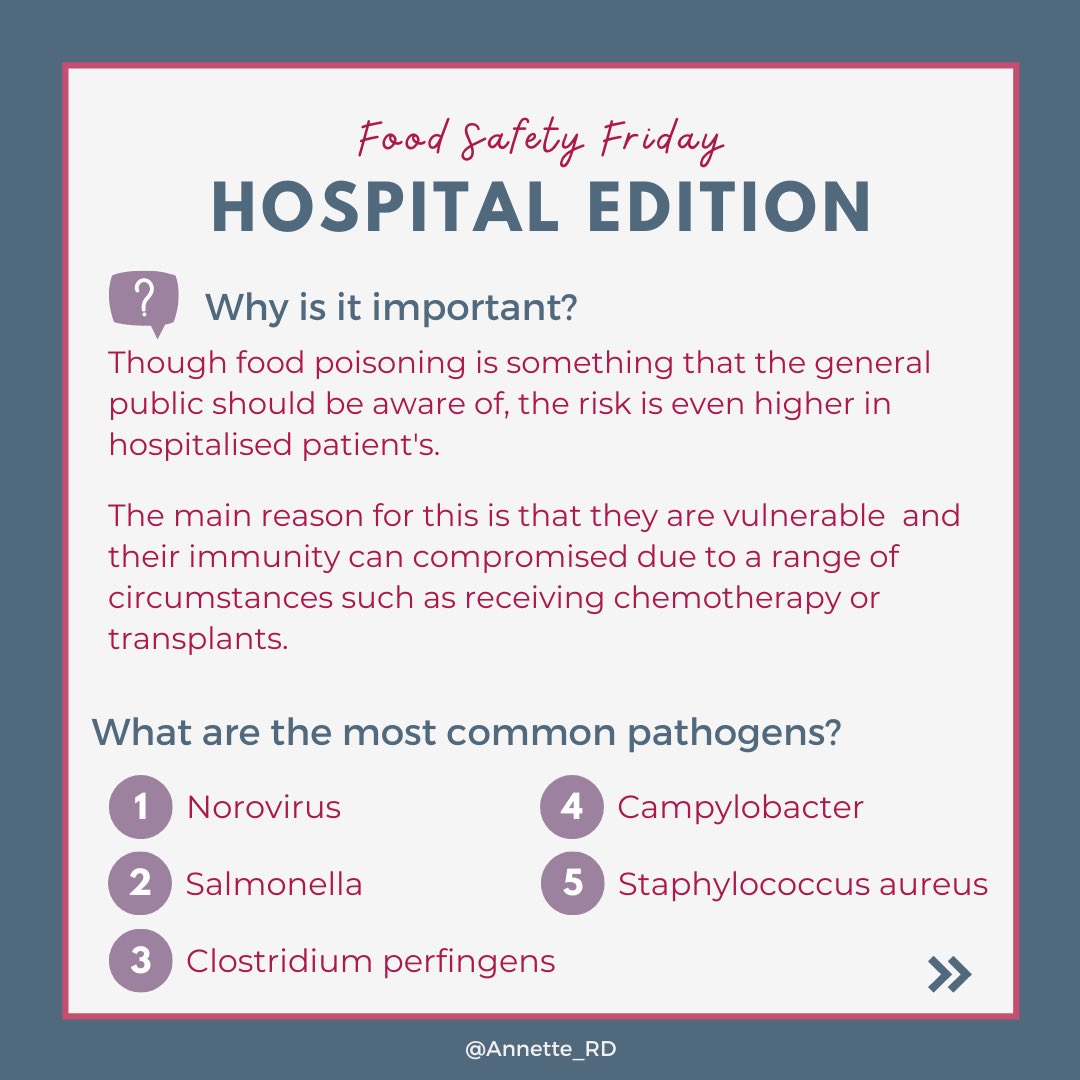 Annette_RD's tweet photo. #NHWeek2021
#FoodSafetyFriday Hospital Edition 🏥 

Today we look at why it’s so important to maintain good food safety protocols to protect hospital patients

Full post 👉🏾 https://t.co/jdbyAcWlAT

#foodsafety #listeria #cateringrd #whatdietitiansdo #healthcare #foodborneillness https://t.co/Wk46HRTsSh