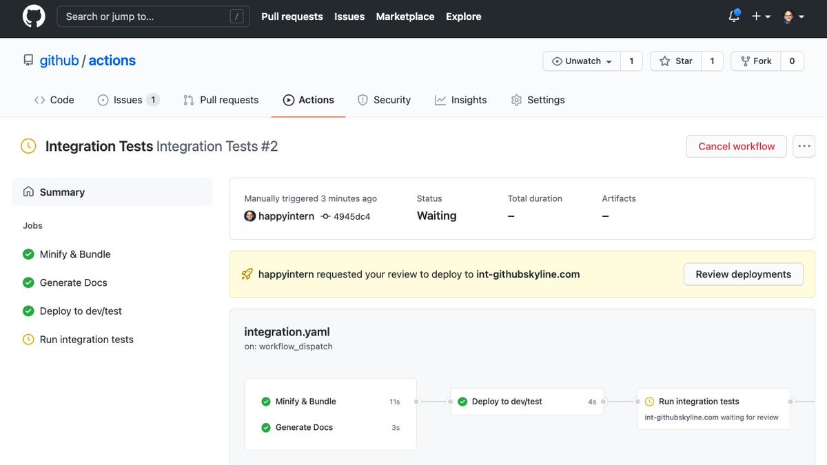 github's tweet photo. Did you know that GitHub Actions now supports Environments including the ability to request approval from someone else on your team before deploying? https://t.co/gQkTnBHYT6
If you ever needed to customized your email alert settings see https://t.co/JDZAhBWOp7 https://t.co/nrXbgLnSI3
