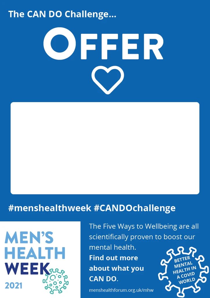 Today is Day 5 of the @MensHealthForum #CanDoChallenge

Todays theme is Offer (or give) - do something for someone else (eg. volunteer for a community group)

Did you know @lwrochdale has a range of volunteering opportunities available? 👇
livingwellrochdale.com/directory-of-s…

#MensHealthWeek