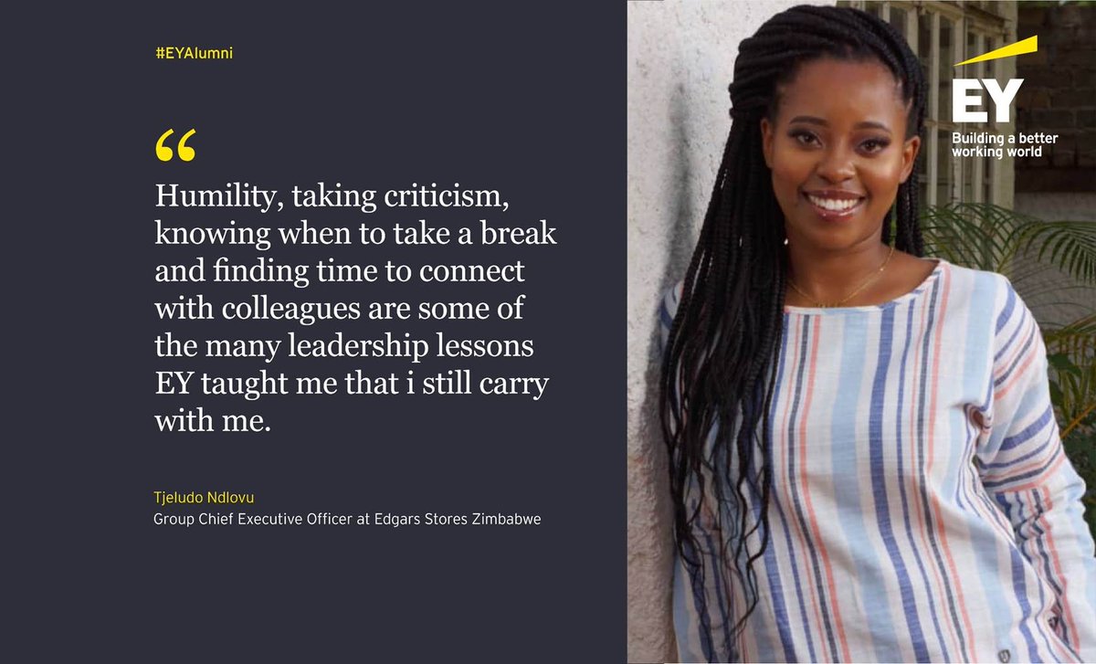 Today we proudly profile #EYAlumni Tjeludo Ndlovu! This former #EYZimbabwe #assurance manager is currently the youngest Group #CEO in Edgars Stores Zimbabwe history! She loves spending time with her children, loved ones, relaxing💆‍♀️and 👗 of course! We celebrate you🎉🎉🎉.