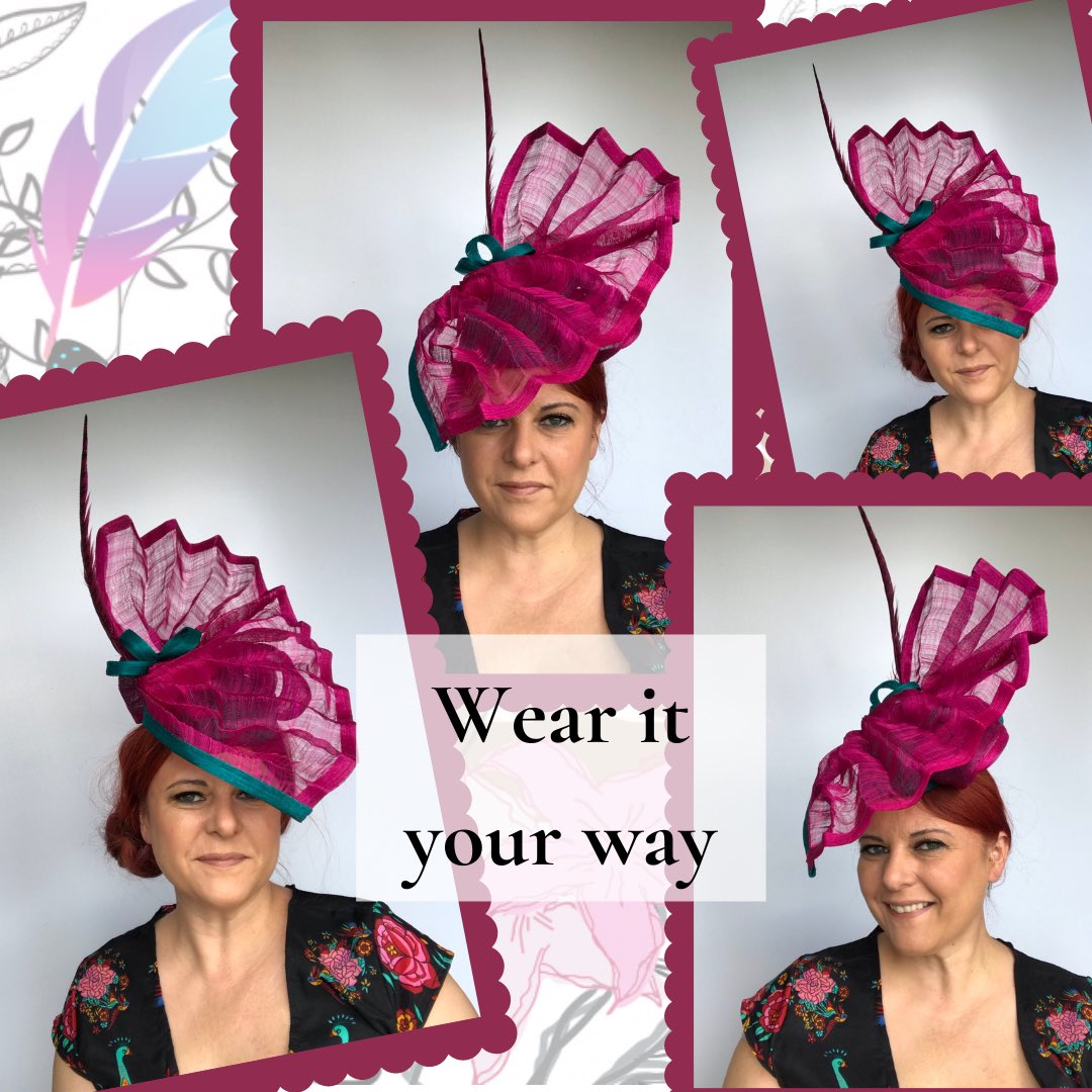 rarakoala's tweet photo. It's Fuchsia Friday! 
Where it how you like it. There's more than one way to wear this hat. 
#fuchsiafriday  #fridayfeeling #pinkhat #hattalk #uniquehat #britishmillinery #weddinghat #ascothat  #mhhsbd #YourBizHour #hatfortheraces https://t.co/VLxVF7zRFv