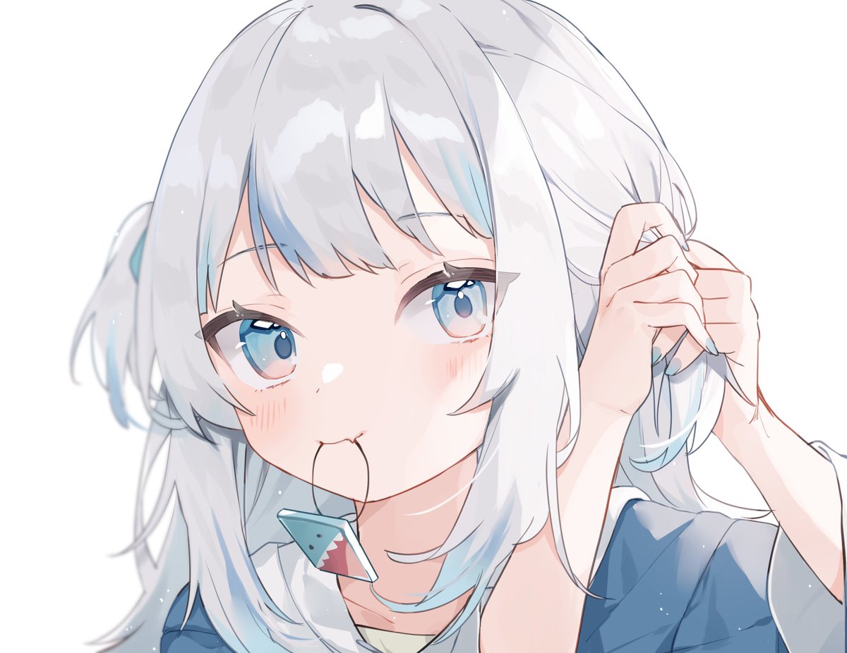 gawr gura 1girl solo grey hair blue eyes white background looking at viewer blue hair  illustration images