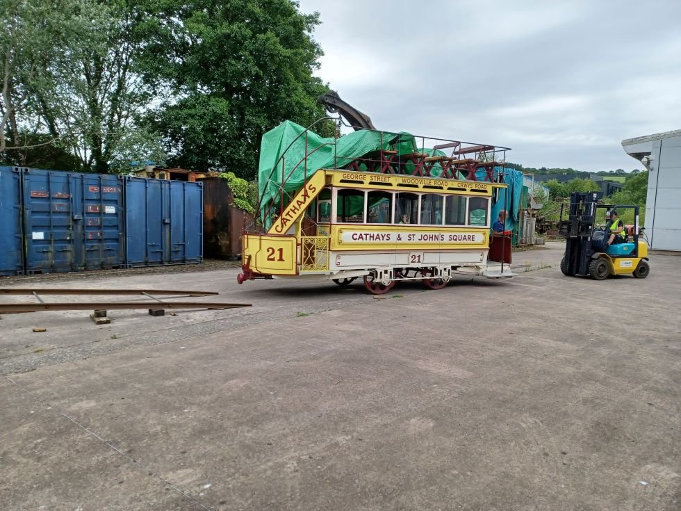 NationalTramway's tweet photo. After 12 years on loan to #Crich, #Cardiff #Horsecar no. 21 returned to its #home in #Wales on #Friday18th #June. For more information see our #Website #blog: https://t.co/EWbu21nEpA https://t.co/C5JR4jke2f