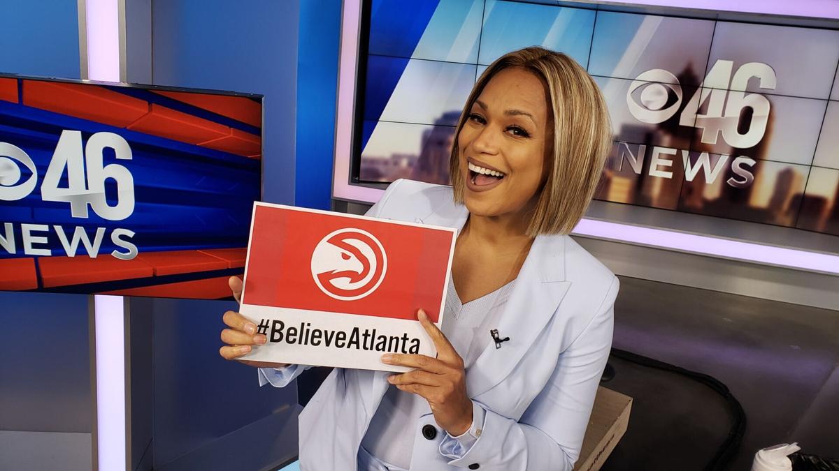 ATLNewsFirst's tweet photo. #BelieveAtlanta @cbs46 evening anchor @shongables is ready for tonight's @ATLHawks game! Are you ready?!? #TrueToAtlanta https://t.co/hj5Oewr7LU