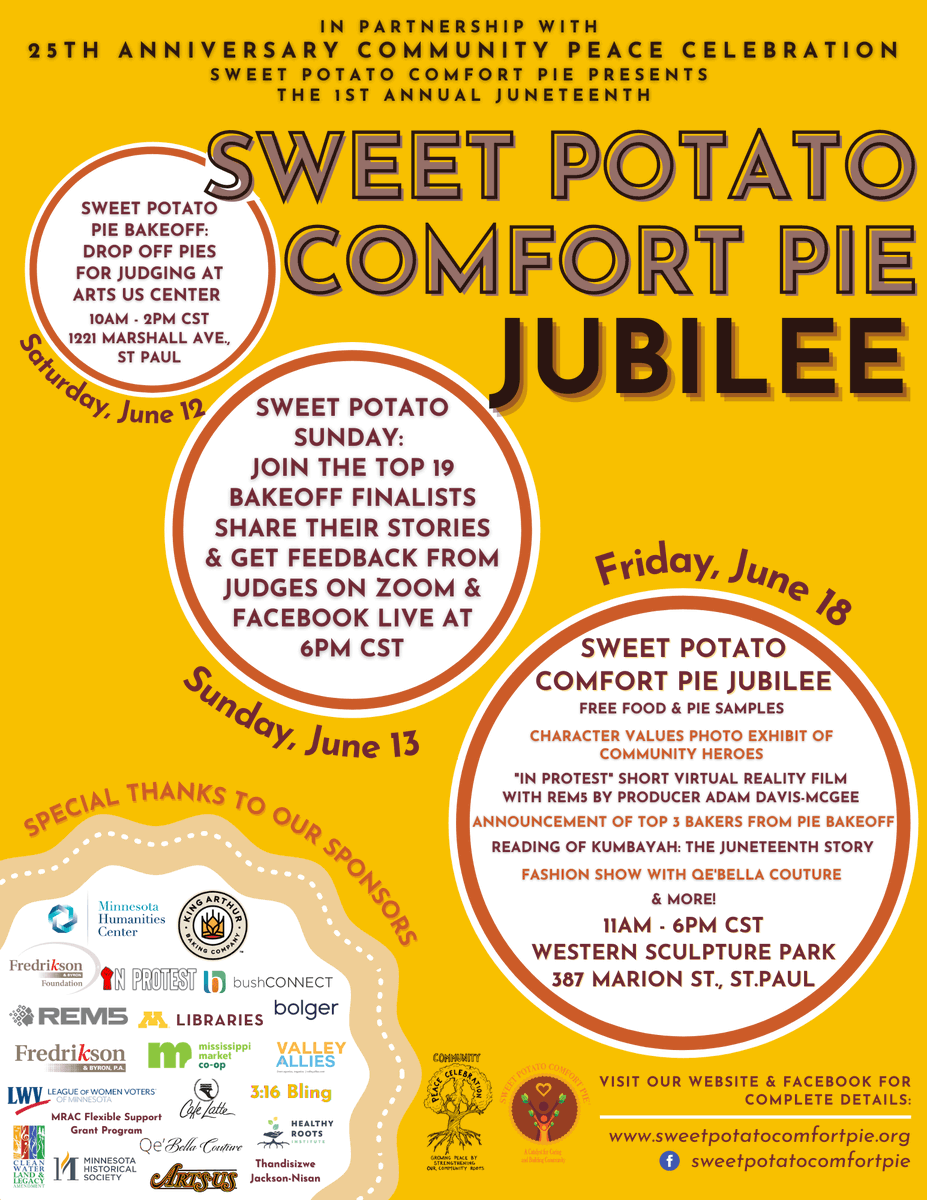 StPLdowntown's tweet photo. Today, Rose McGee's organization is hosting the First Annual Juneteenth Sweet Potato Comfort Pie Jubilee, a free event at Western Park with a photo exhibit, a short film screening, a fashion show, and of course, plenty of pie. https://t.co/JtARWif4qO