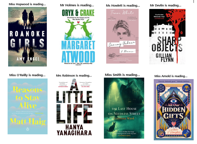 HEnglishdept's tweet photo. It's that time of week again which means it is #FictionFriday! Let's celebrate #reading. What are you #currentlyreading? Do you have any #recommendations for us? Let us know! https://t.co/Ppz2KethLU