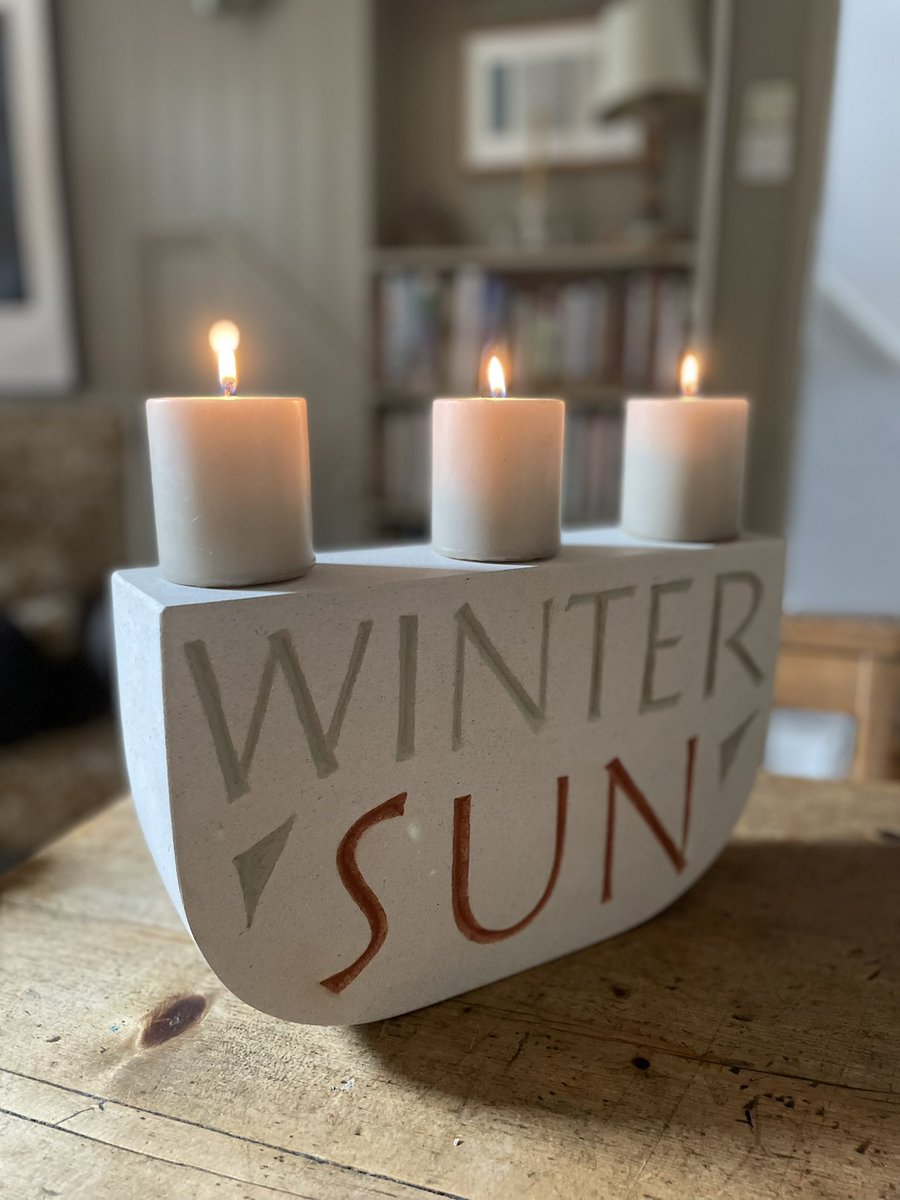 TheStoneCarver's tweet photo. S O L S T I C E  P I E C E 

This double sided candlepiece has been carved to celebrate the solstice. 
The ancient Portland stone has seen many solstices and equinoxes. 
It has been painted with earth pigments made into ink. 
They are 220,000 to 350 million years old. #timepiece https://t.co/GfDtXTbCdK