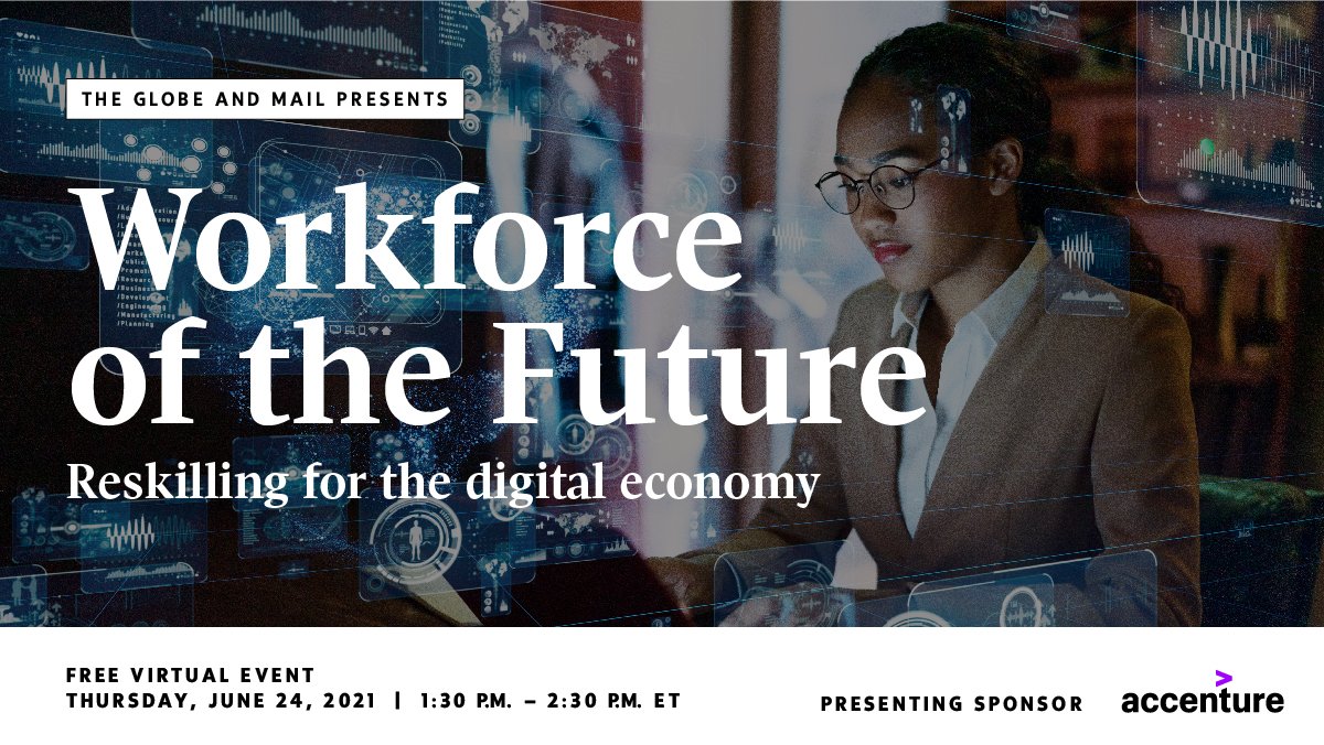 get_proof's tweet image. Workplace of the Future, presented by @AccentureCanada and @GlobeAndMail will explore how Canadians can reskill for the #digitaleconomy. Join @JeffreyRussell_ and other speakers, moderated by @Stephanieytc on June 24 at 1:30pm ET! Register now: bit.ly/3xtCorU #ClientLove