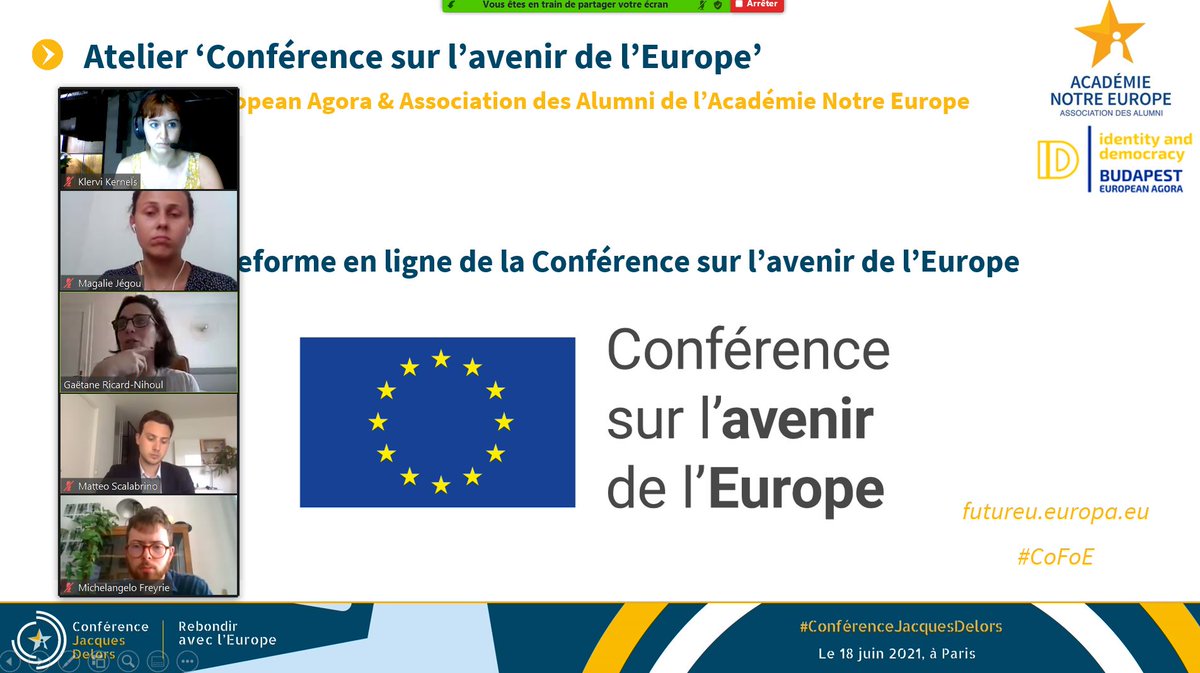 AcademieNE's tweet photo. Merci aux @AlumnisANE, à la @ID_EUAgora &amp; à @RNihoul pour leur participation à l'atelier #CoFoE organisé pendant la #ConferenceJacquesDelors ! Les propositions des jeunes seront soumises sur la plateforme de la #CoFoE &amp; pour la consultation #LaParoleAuxJeunes @SGAE_gouv Bravo ! https://t.co/B5EE1rgV4g