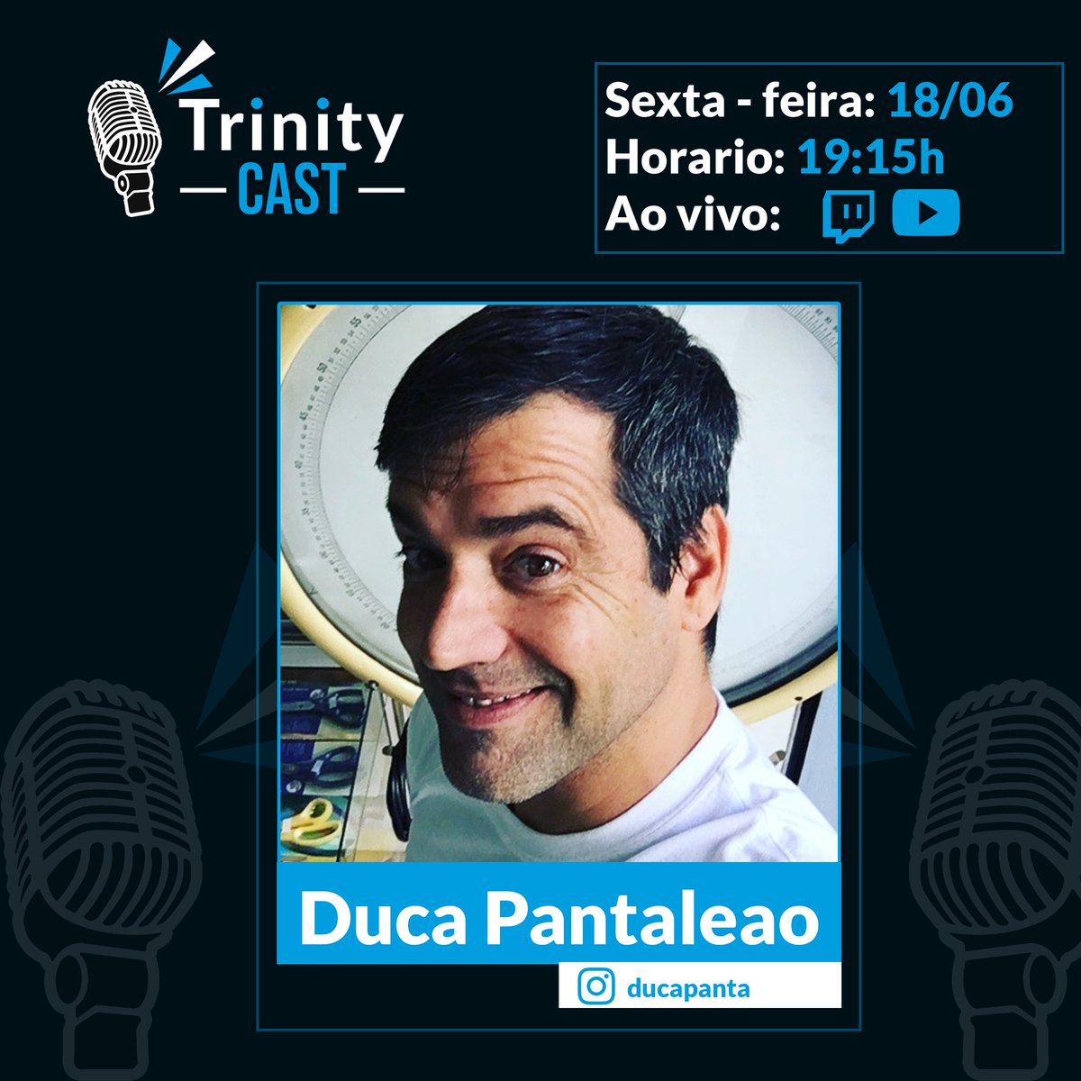 tpixstudios's tweet photo. HOJE [18/06 - 19:15 Hrs] - @Ducapanta 
 Ao vivo no TrinityCast 
🔥🔥🔥
#TrinityCast #Podcast #flowpodcast #podpah #flow  #TrinityPodcast  #TrinityPlus #TrinityCastPlus https://t.co/JoeXRlj52R