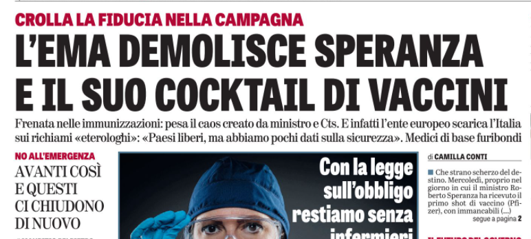 MonariPierluigi's tweet photo. L'EMA non si assume la responsabilità di cocktail di vaccini. Chi vive con speranza, rischia la salute https://t.co/k3NAoklyy0
