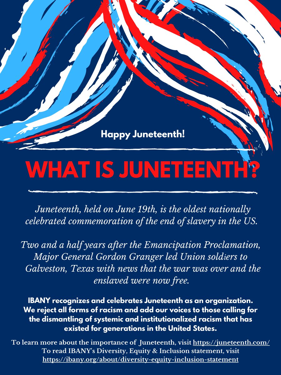 IBANY_NYC's tweet image. #Juneteenth is officially a Federal Holiday! This holiday, held on June 19th, is a hugely important day in our nations history. IBANY is proud to acknowledge and celebrate this historic day. #HappyJuneteenth!