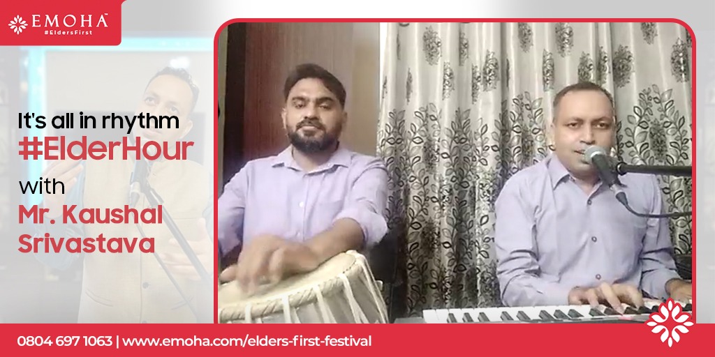 It's all in rhythm. Tune in to India's 1st ever #EldersFirstFestival. Be a part of the #ElderHour &amp; enjoy Friday evening with Mr. Kaushal Srivastava. Join now!

Sign up for free via bit.ly/3xhvHck or call us at 08046971063.

#EldersFirst #ElderCare #SeniorCare