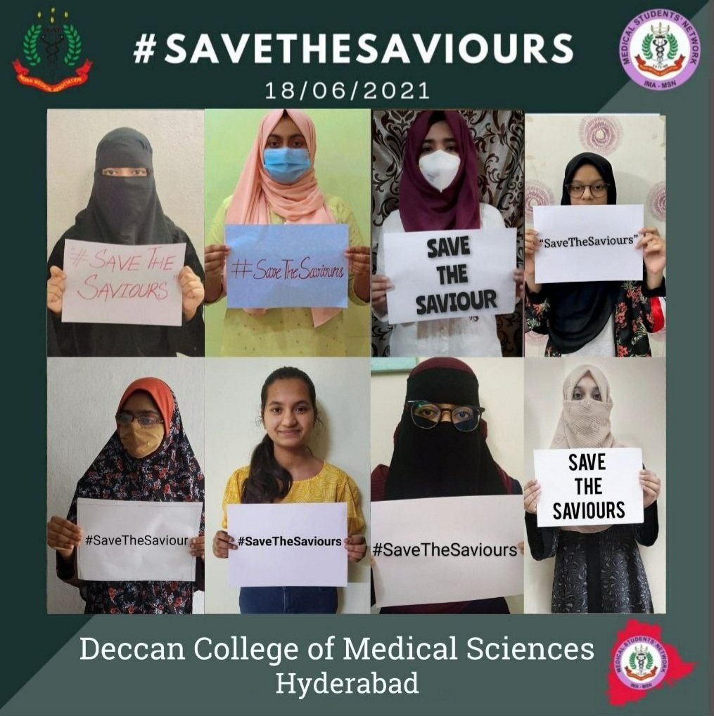 imamsntelangana's tweet photo. Standing in solace against violence on doctors. Medicos from Deccan College of Medical Sciences strongly condemn the attacks on doctors. 
Stop violence against doctors!
#SaveTheSaviours 
@IMAIndiaOrg 
@imajdnnational 
@HqsMsn https://t.co/IRnXlg6KC9