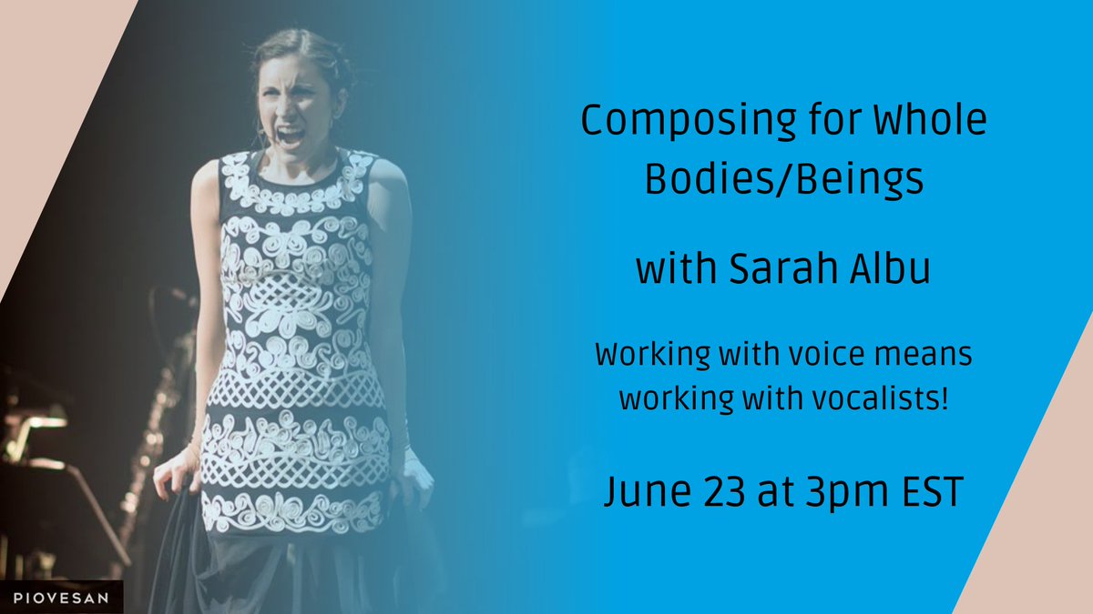 CLC-LCC (@clc_lcc) on Twitter photo 📢 WEBINAR ALERT | #Composing for Whole Bodies/Beings with <a href="/sarahalbu_vox/">Sarah Albu</a>. Working with #voice means working with vocalists - an actual human will sing your piece!
All voice users are invited this interactive seminar next Wednesday, June 23 at 3pm EST: bit.ly/CLC-Sarah-Albu 📢 WEBINAR ALERT | #Composing for Whole Bodies/Beings with <a href="/sarahalbu_vox/">Sarah Albu</a>. Working with #voice means working with vocalists - an actual human will sing your piece!
All voice users are invited this interactive seminar next Wednesday, June 23 at 3pm EST: bit.ly/CLC-Sarah-Albu